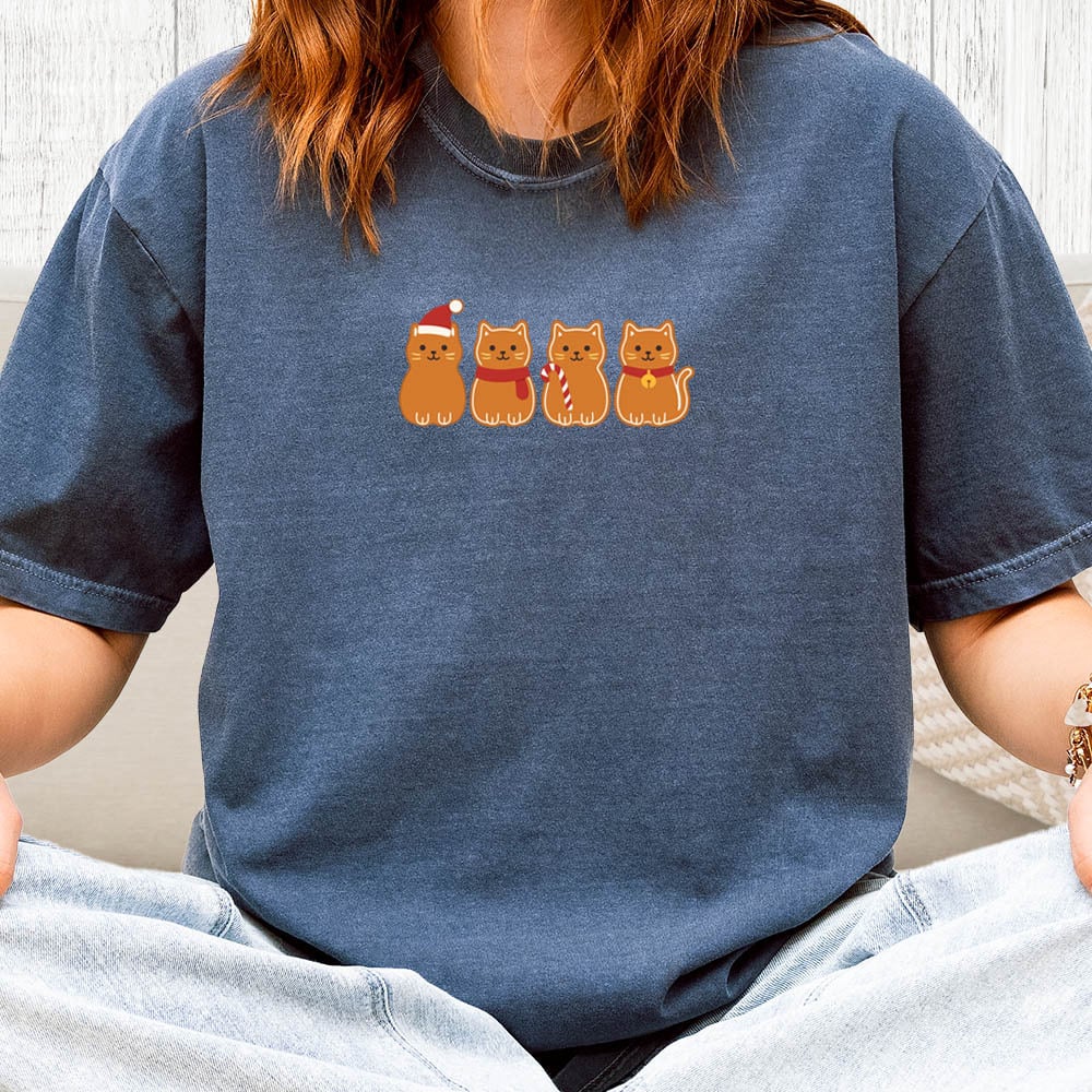 Comfort Colors Gingerbread Cats Vintage Washed Tee - Denim