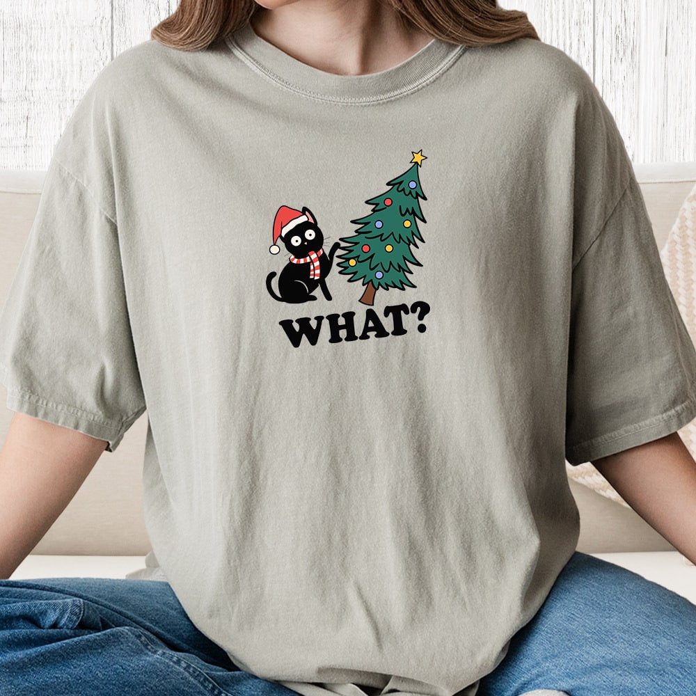 Comfort Colors Christmas Trouble Kitty Vintage Washed Tee - Sandstone