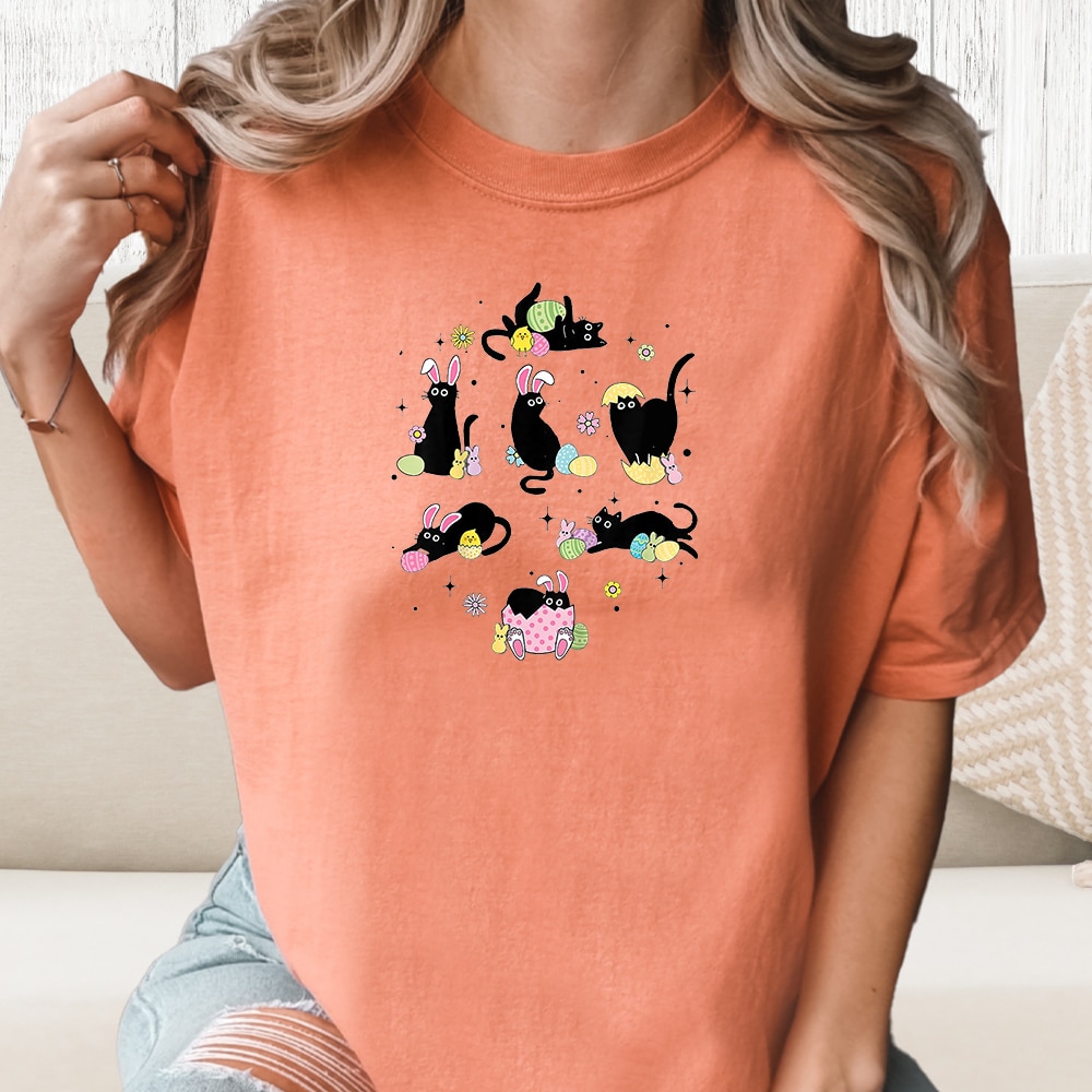 Comfort Colors Egg Hunt Kitties Vintage Washed Tee - Terracotta