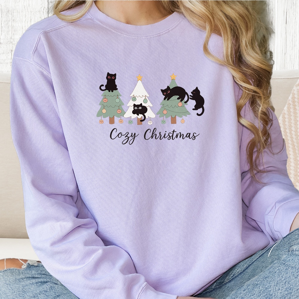 Comfort Colors Cozy Christmas Kitties Premium Sweatshirt - Orchid
