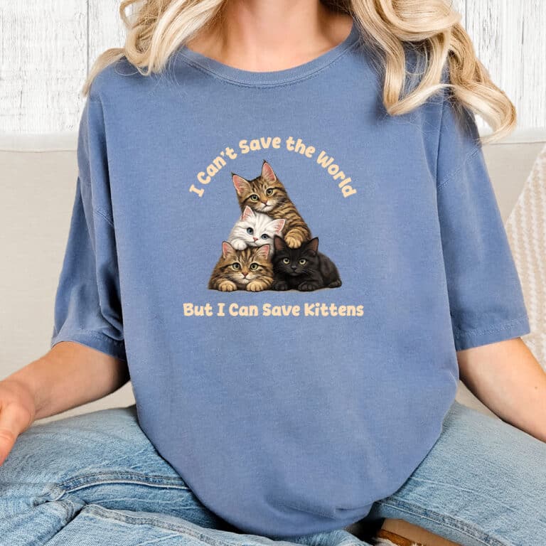 Comfort Colors I Can Save Kittens Vintage Washed Tee - Blue Jean