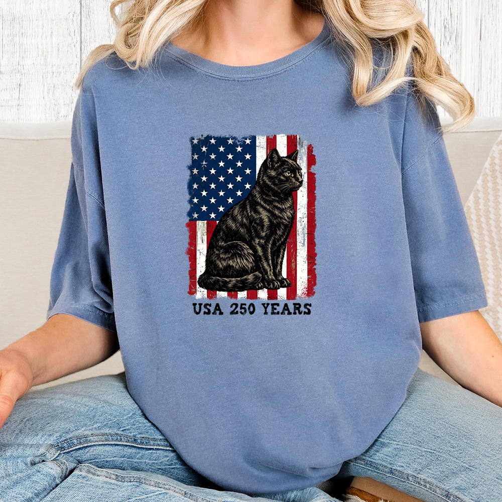 Comfort Colors Liberty Cat – 250 Years Vintage Washed Tee - Blue Jean