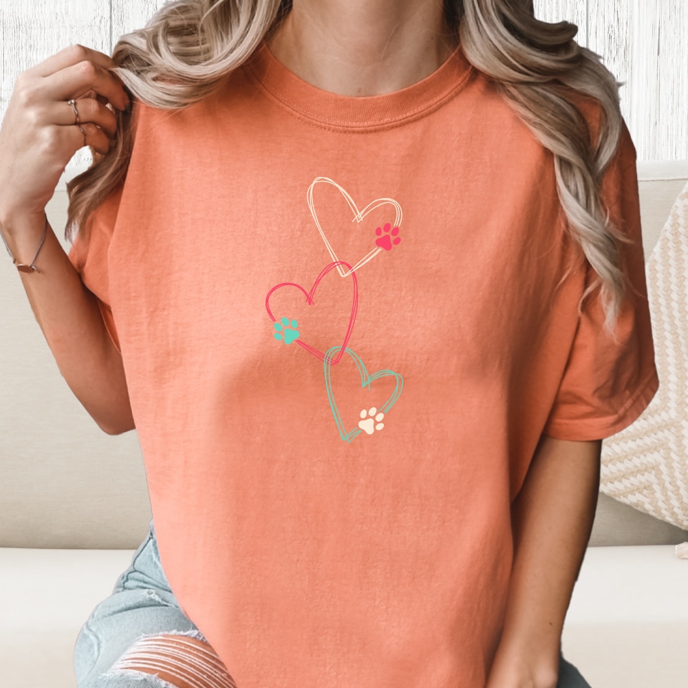Comfort Colors My Heart Belongs To Paws Vintage Washed Tee - Terracotta
