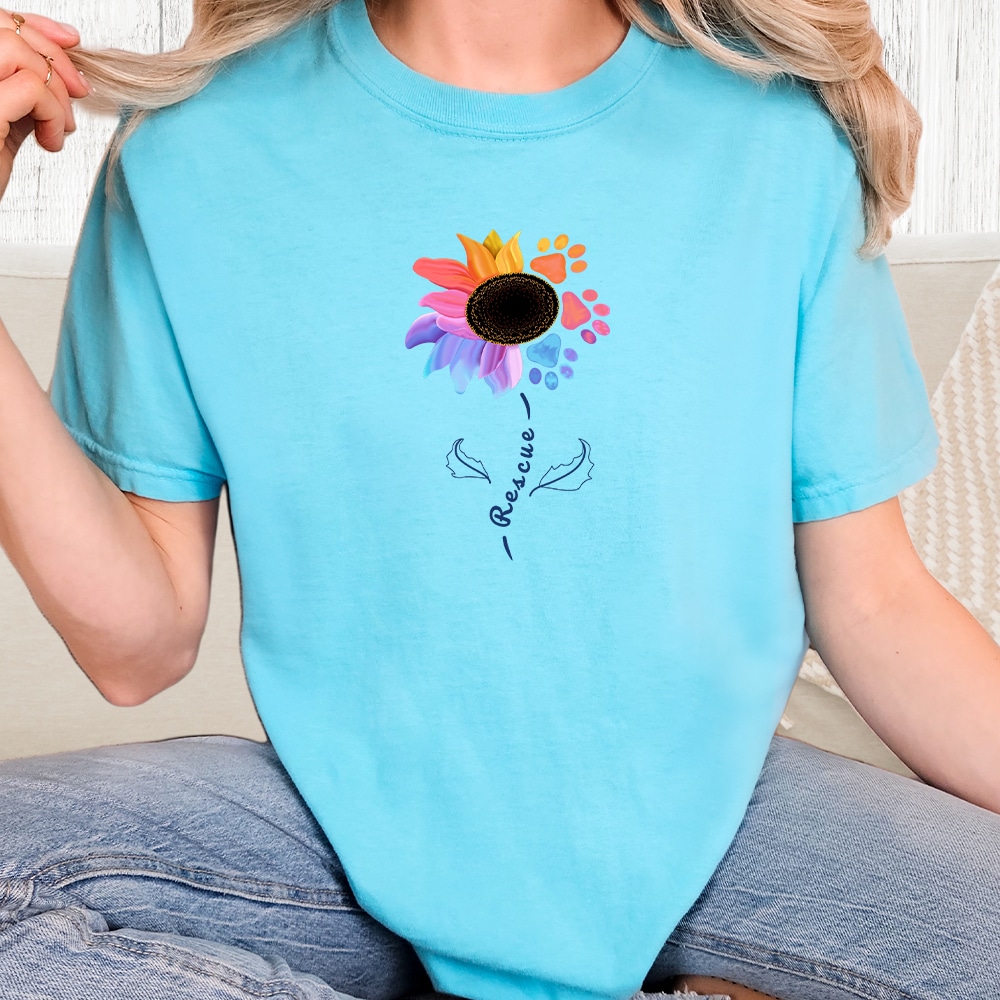 Comfort Colors Rescue Flower Vintage Washed Tee - Blue Lagoon