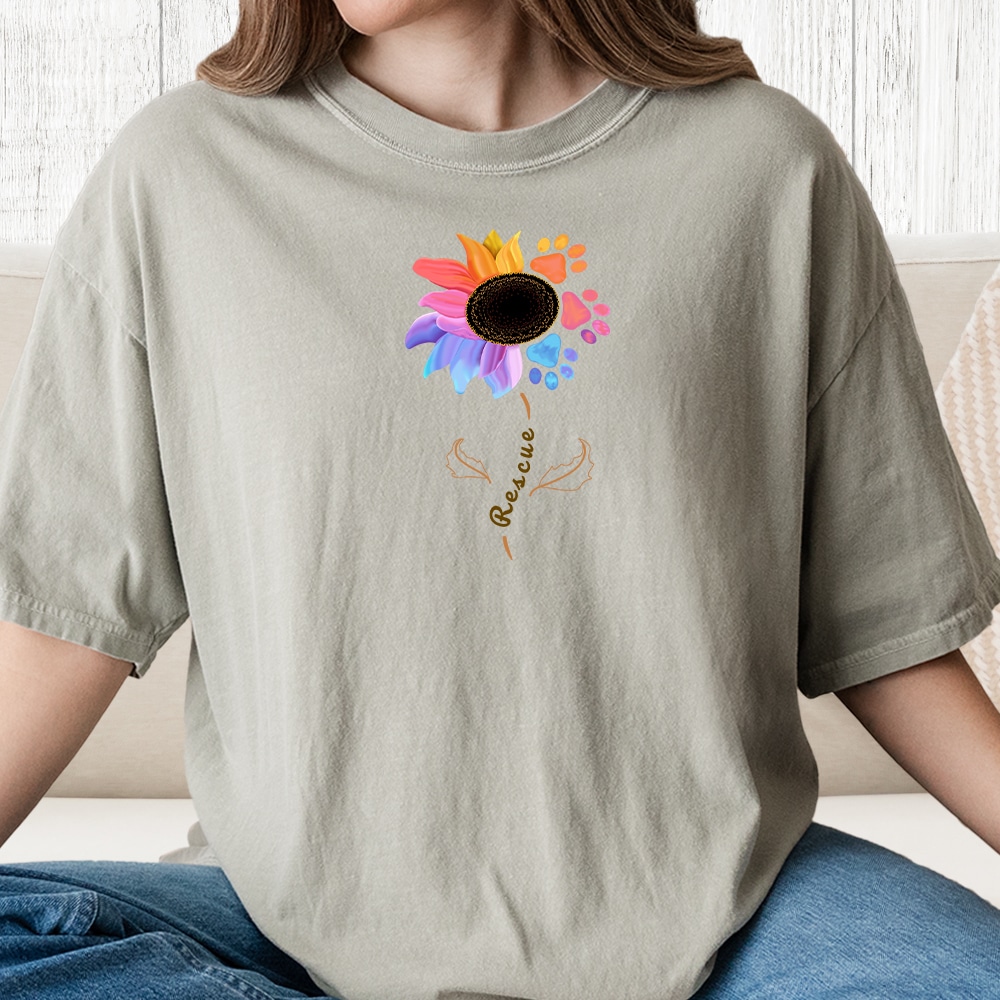 Comfort Colors Rescue Flower Vintage Washed Tee - Sandstone