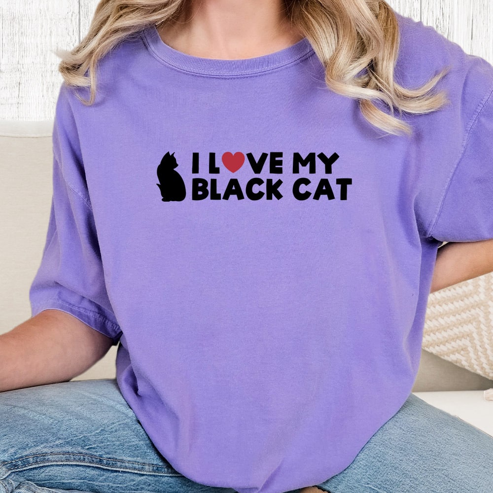 Comfort Colors I Love My Black Cat Vintage Washed Tee - Violet