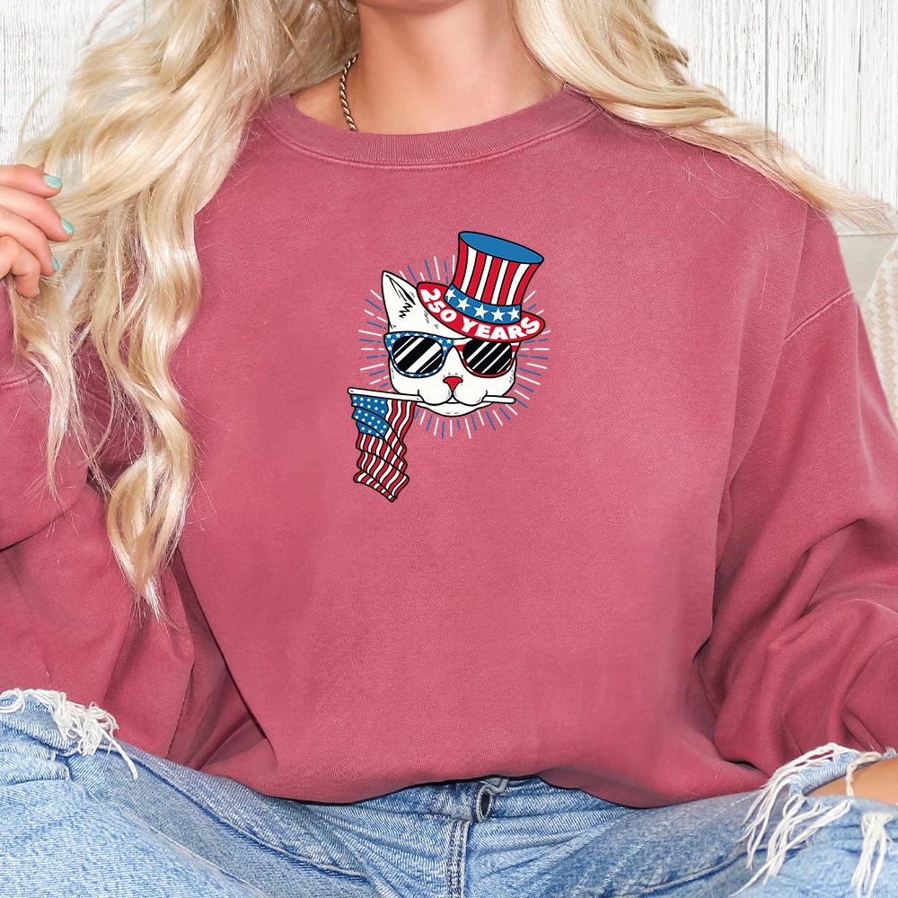 Comfort Colors Red, White & Meow – 250 Years Premium Sweatshirt - Crimson