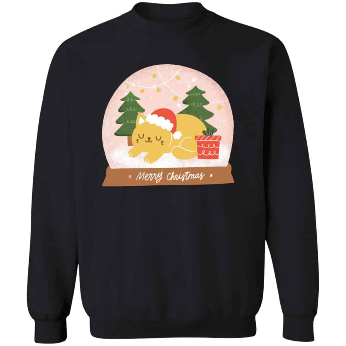 Merry Christmas Kitty Snow Globe Sweatshirt Black