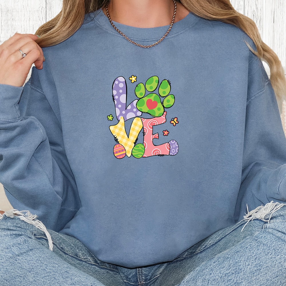Comfort Colors Easter Paw Love Premium Sweatshirt - Blue Jean