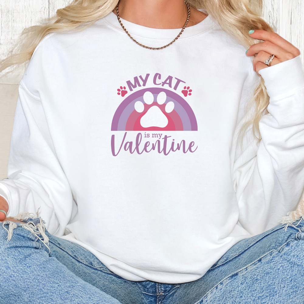 Comfort Colors My Cat Is My Valentine Rainbow Premium Sweatshirt - White