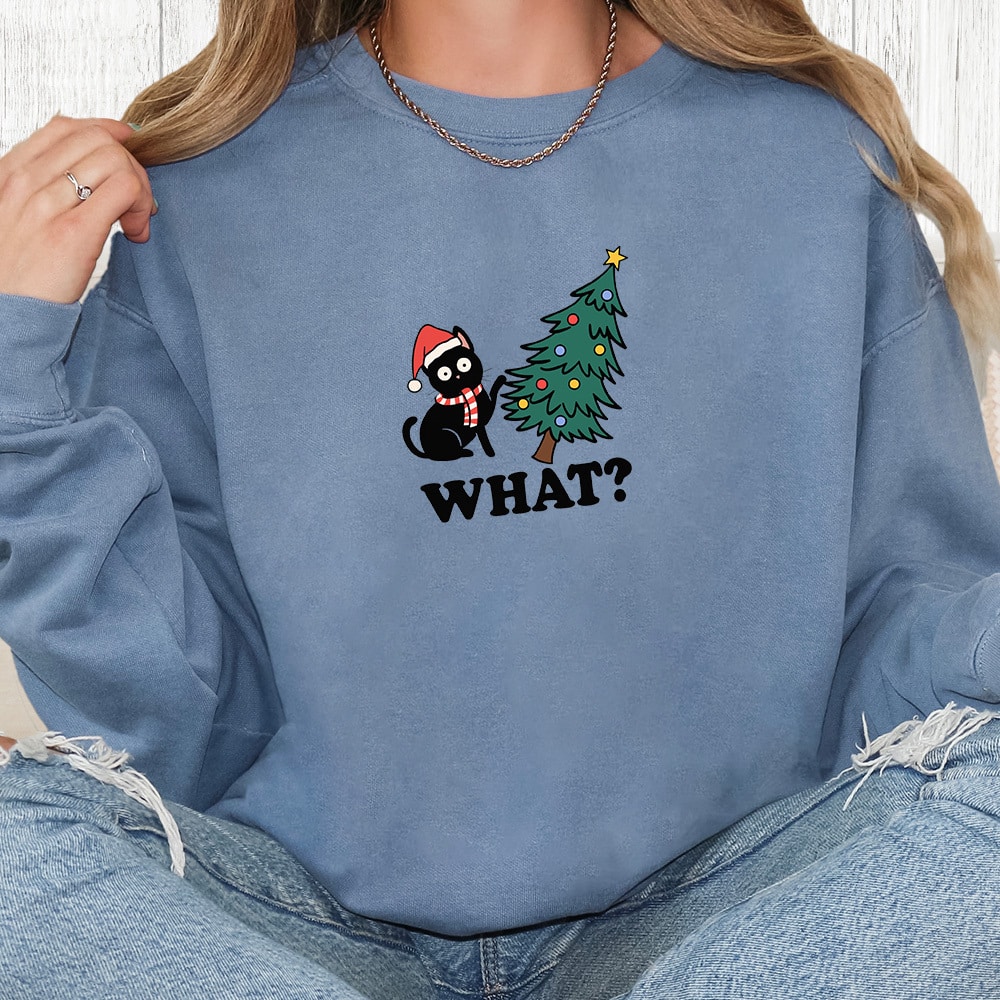 Comfort Colors Christmas Trouble Kitty Premium Sweatshirt - Blue Jean
