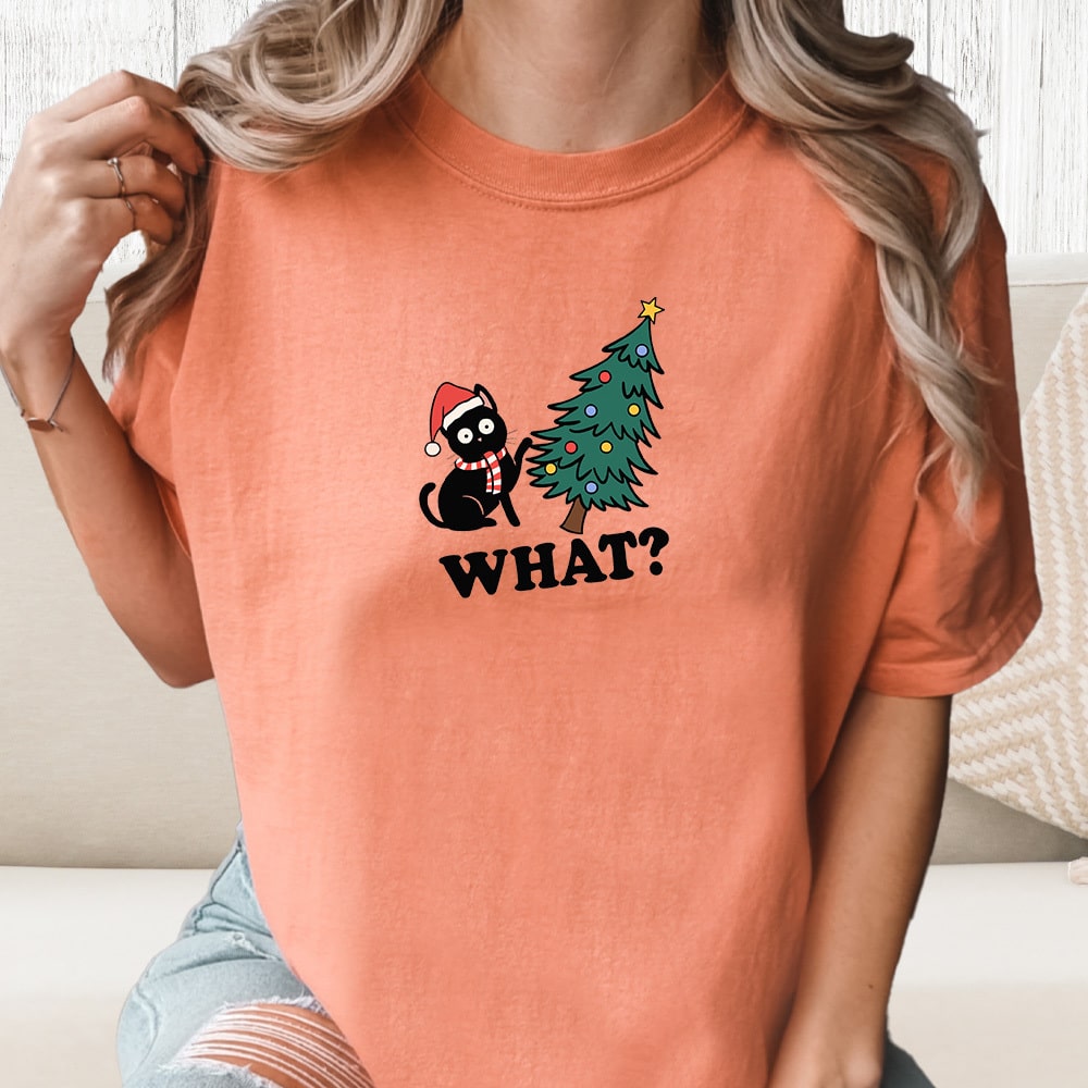 Comfort Colors Christmas Trouble Kitty Vintage Washed Tee - Terracotta